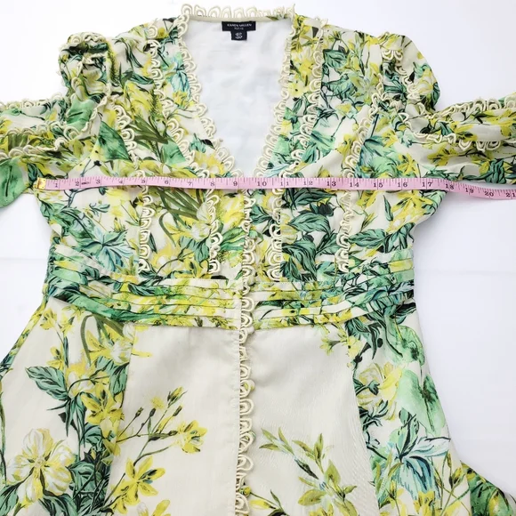 green emerald velvet dress KAREN MILLEN Green Floral Woven Lace Up Midi Dress UK 12  Reliked
